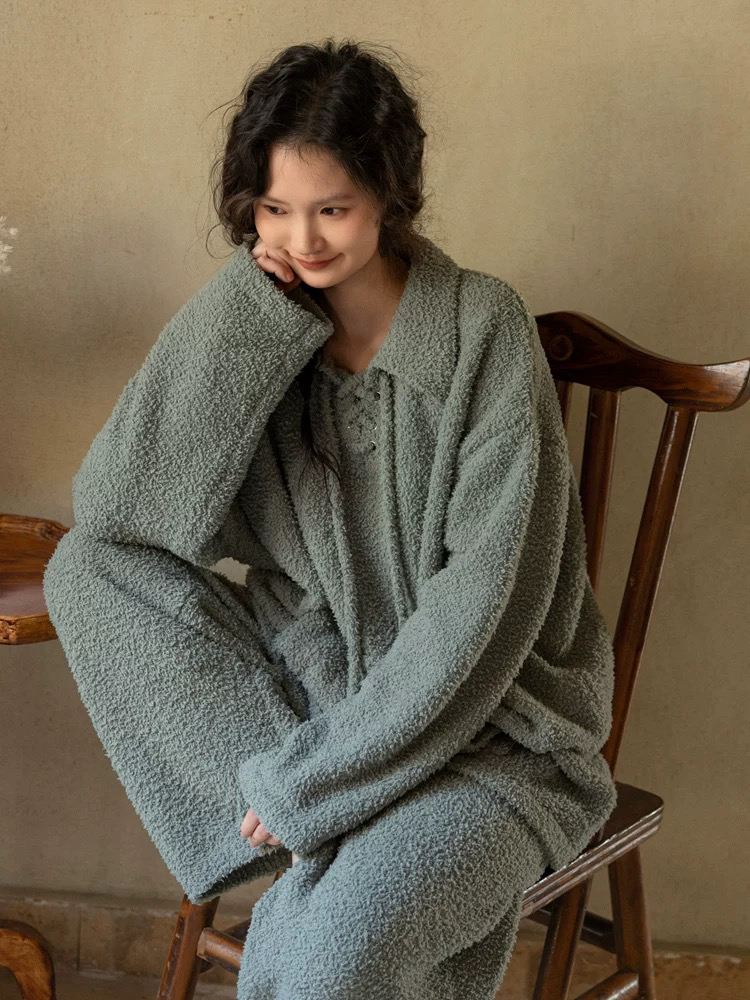 族马士 半边绒 绿色可外穿睡衣家居服