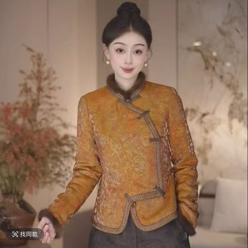 马上有钱｜老钱风新中式国风提花加绒加厚绵羊绒外套-5604-安和