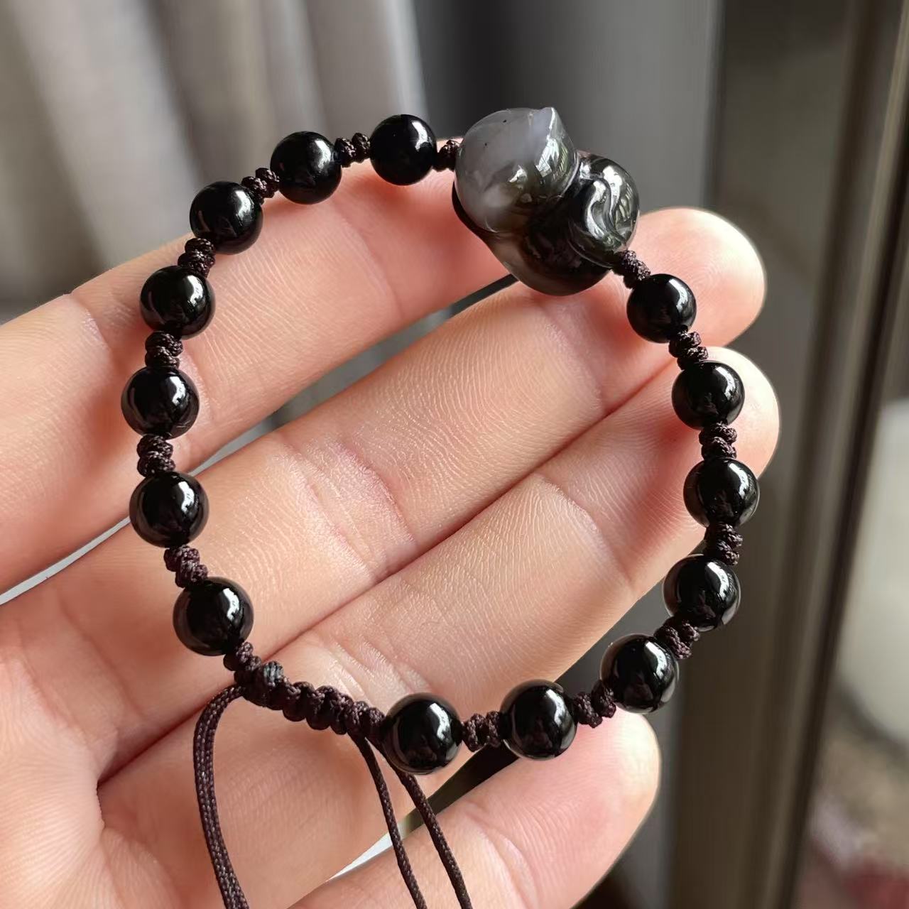天然黑玛瑙手串DIY玉髓手链时尚经典男女情侣款