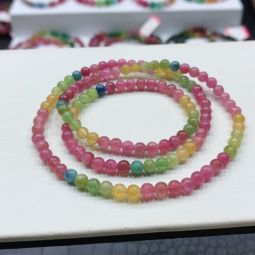 【闪购商品】碧玺手链未镶嵌老矿彩虹碧玺三圈手链