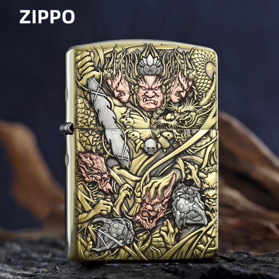 Zippo打火机正版 LW不动明王双面镶嵌盔甲机防风送男友DYJ1