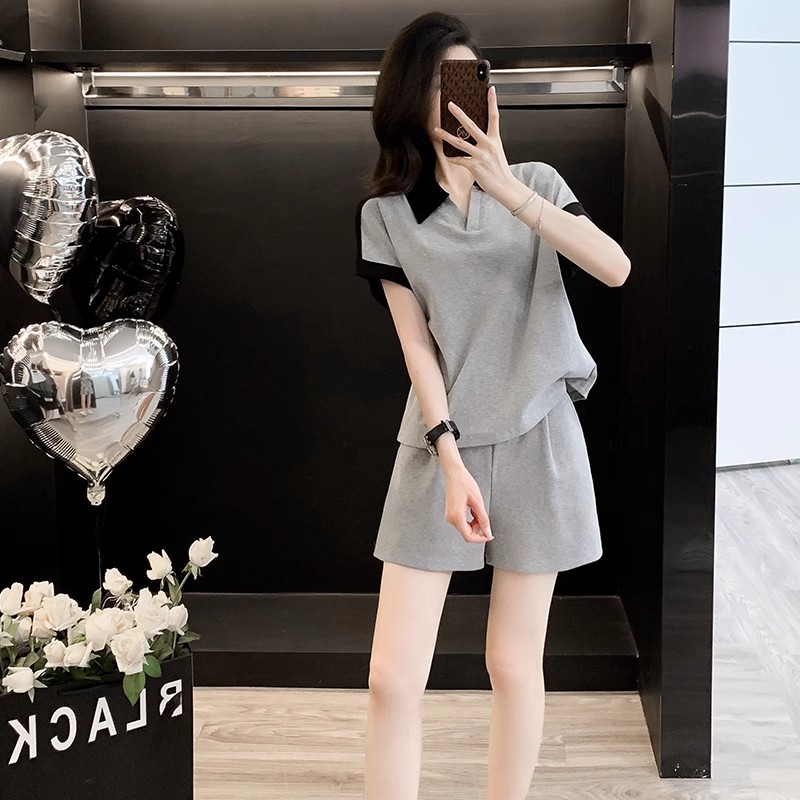 时尚polo领短袖休闲运动套装女夏季2025新款减龄洋气短裤两件套