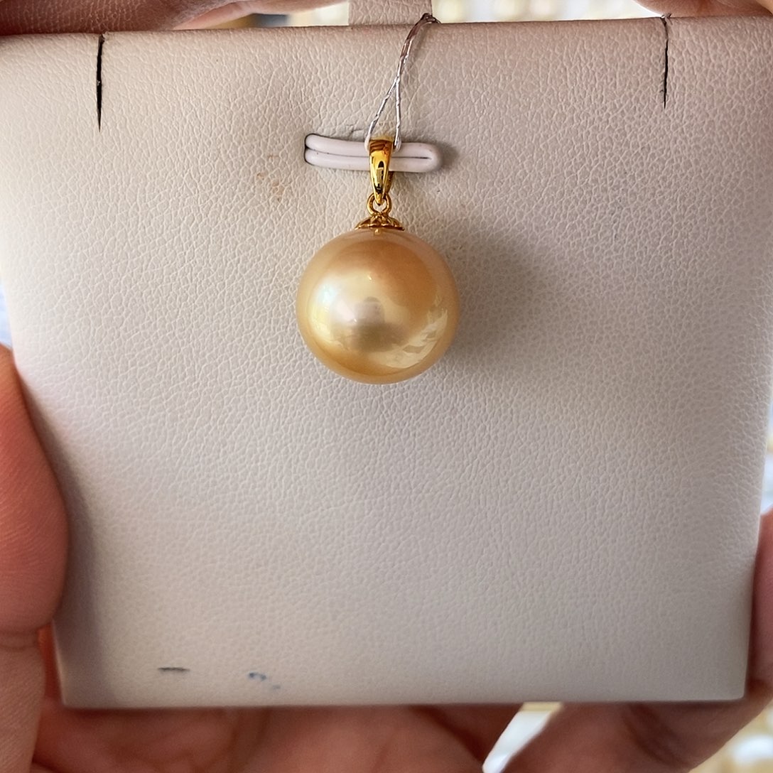 海水珍珠吊坠(不含链)18K金镶嵌南洋金珠13-14m m