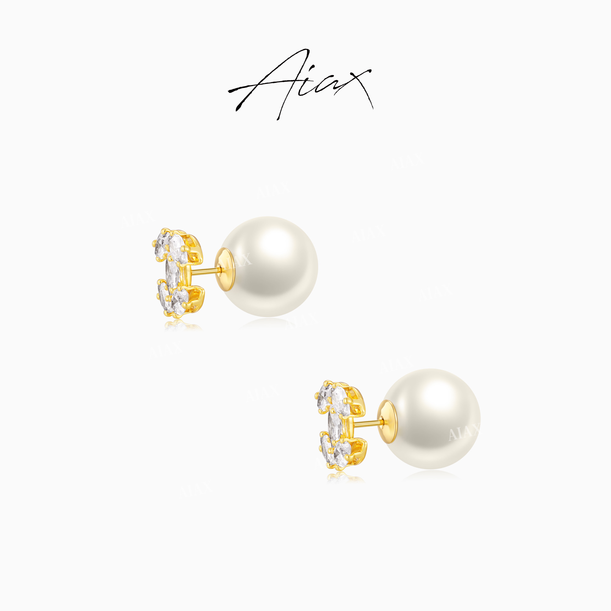 AIAX 镀k金【冰川】奢华字母闪亮珠珠耳环TSL1554