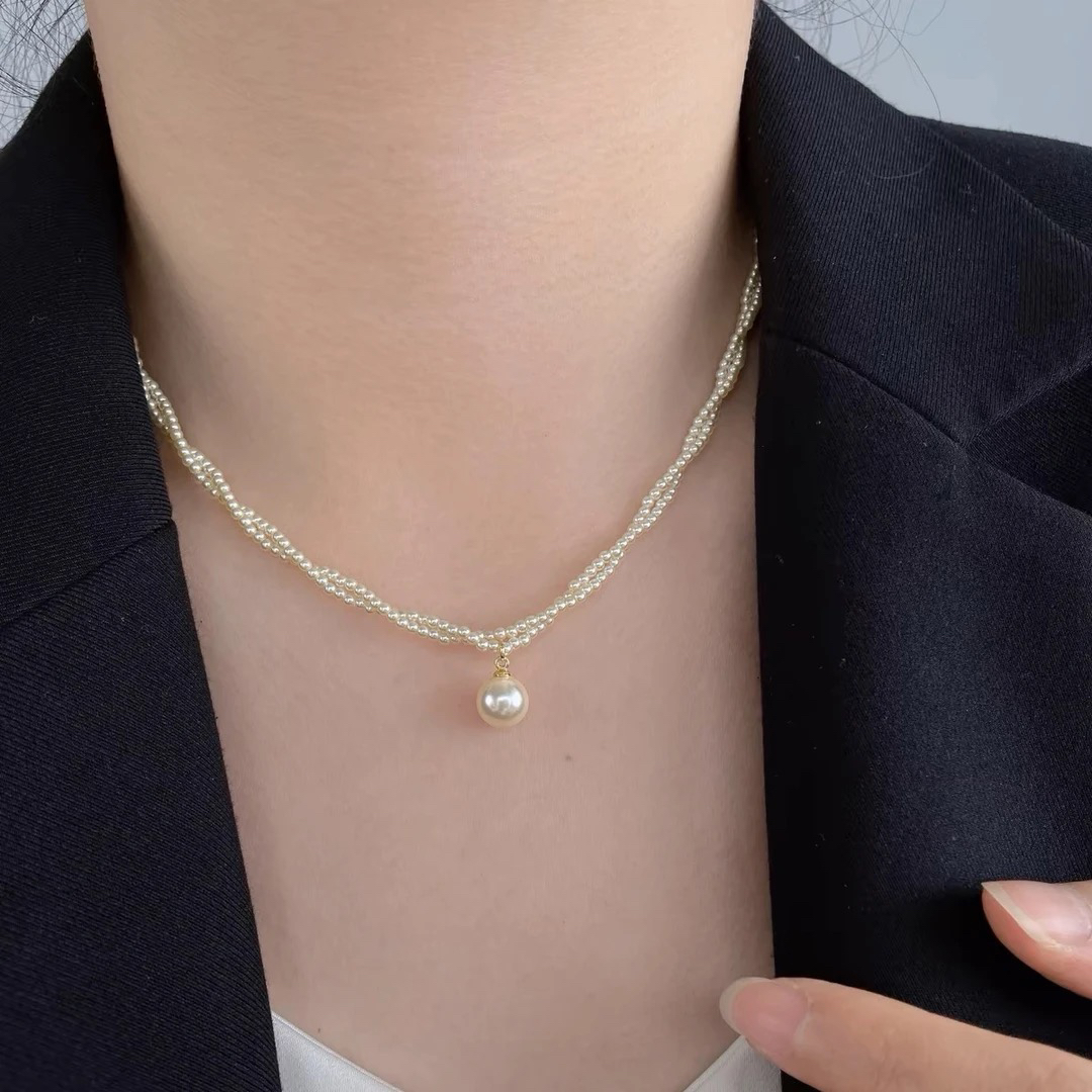 非金属项链 欧比雅比品牌新款项链法式复古小米珠项链女双层缠绕