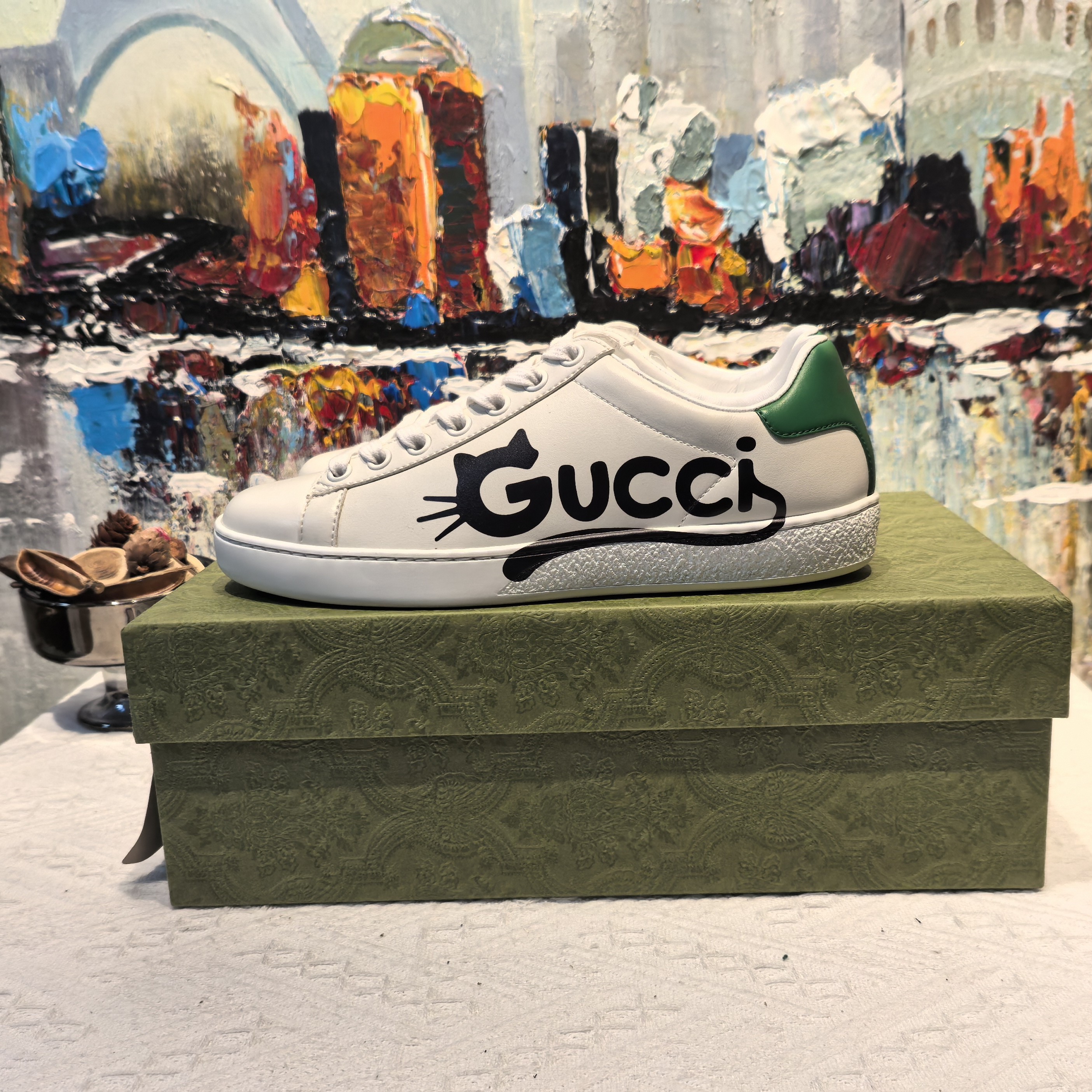 全新未使用  GUCCI小猫字母白色板鞋