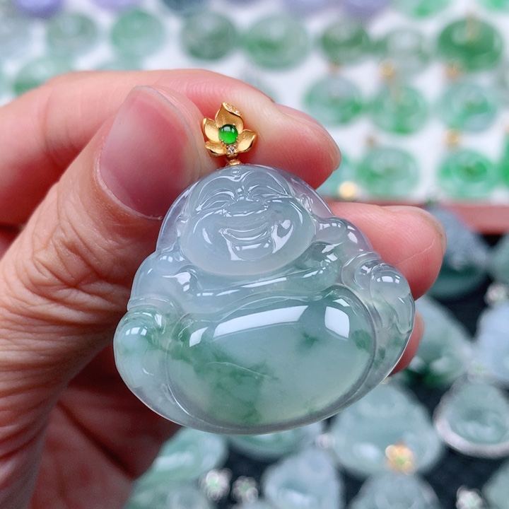 翡翠吊坠(不含链)18K金镶嵌