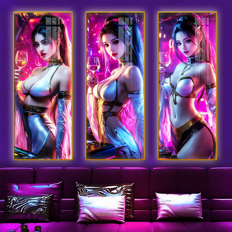 酒吧氛围霓虹灯墙面装饰画高级感性感美女led发光挂画ktv歌厅壁画