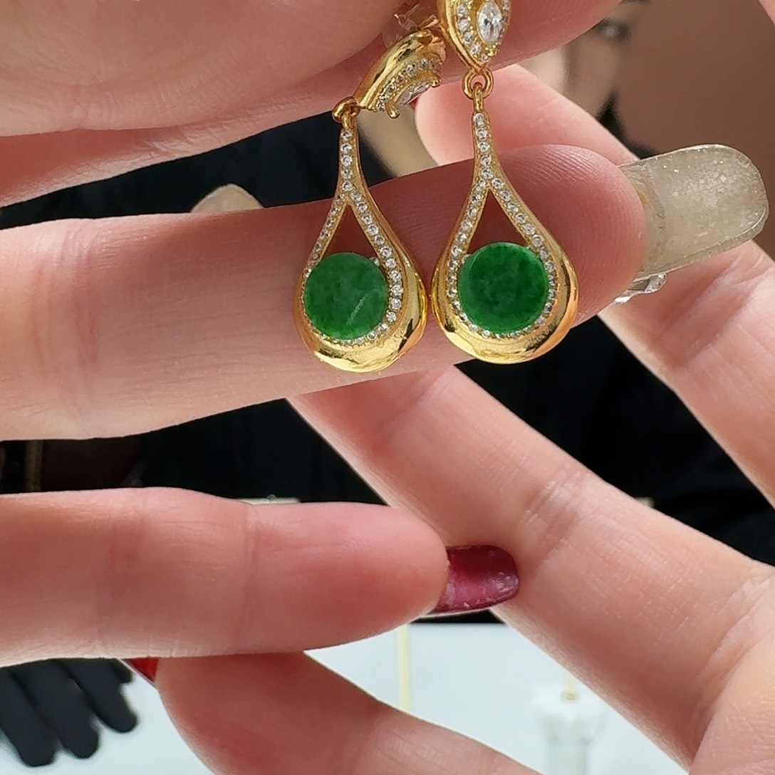 翡翠耳饰银S925镶嵌耳饰