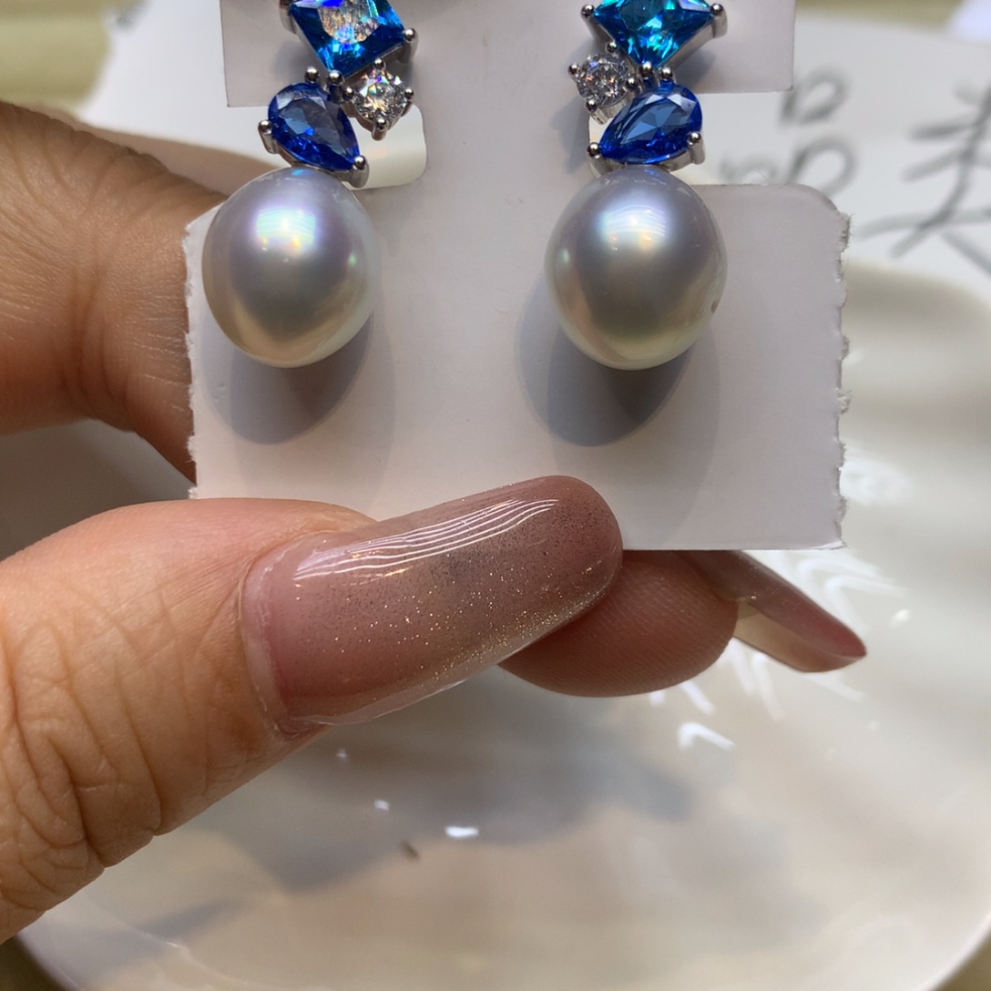 银S925镶嵌耳饰海水珍珠