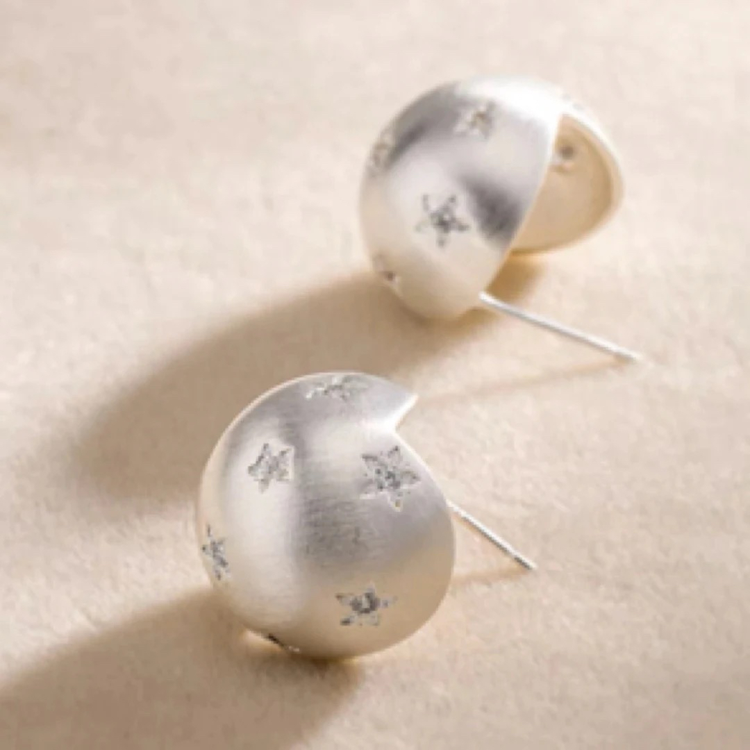 铜合金耳饰 【拉丝雪球】高级银色轻奢百搭气质