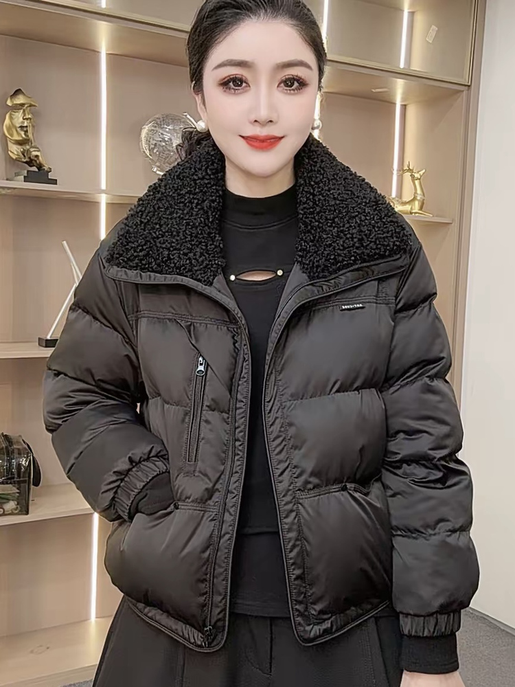 2025冬装新款翻毛领棉服外套百搭欧货休闲韩系短款保暖棉衣女款