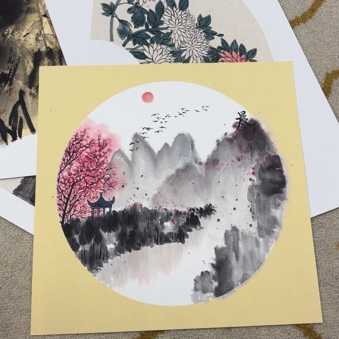 国画斗方卡纸作品童