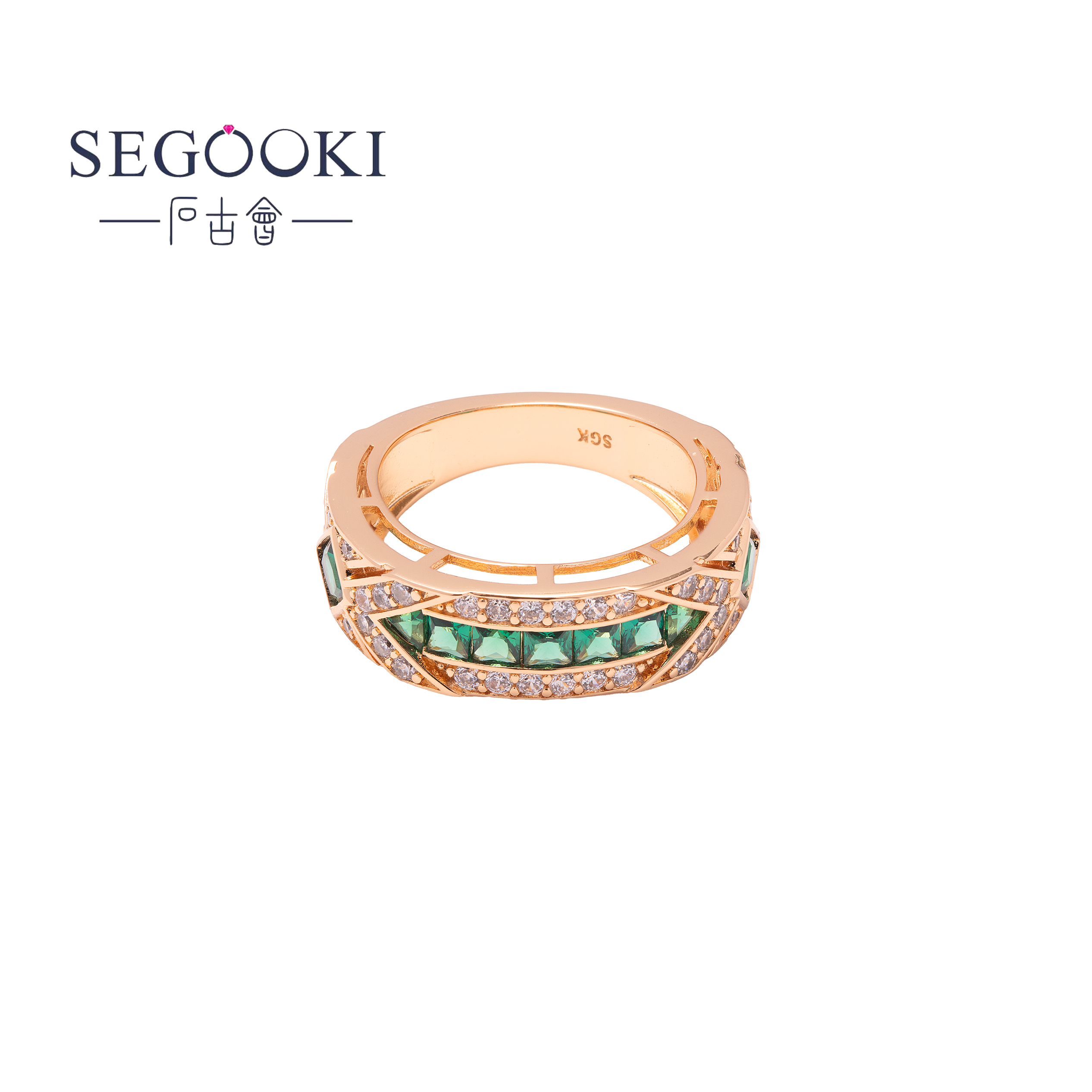 SEGOOKI【翠影流光】镀18k金戒指 小众气质百搭-S022