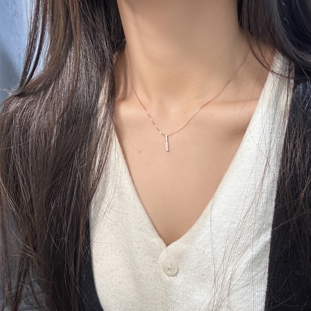 坠链均925银锆石 十里间【竖条】通体925银显白简约百搭银项链