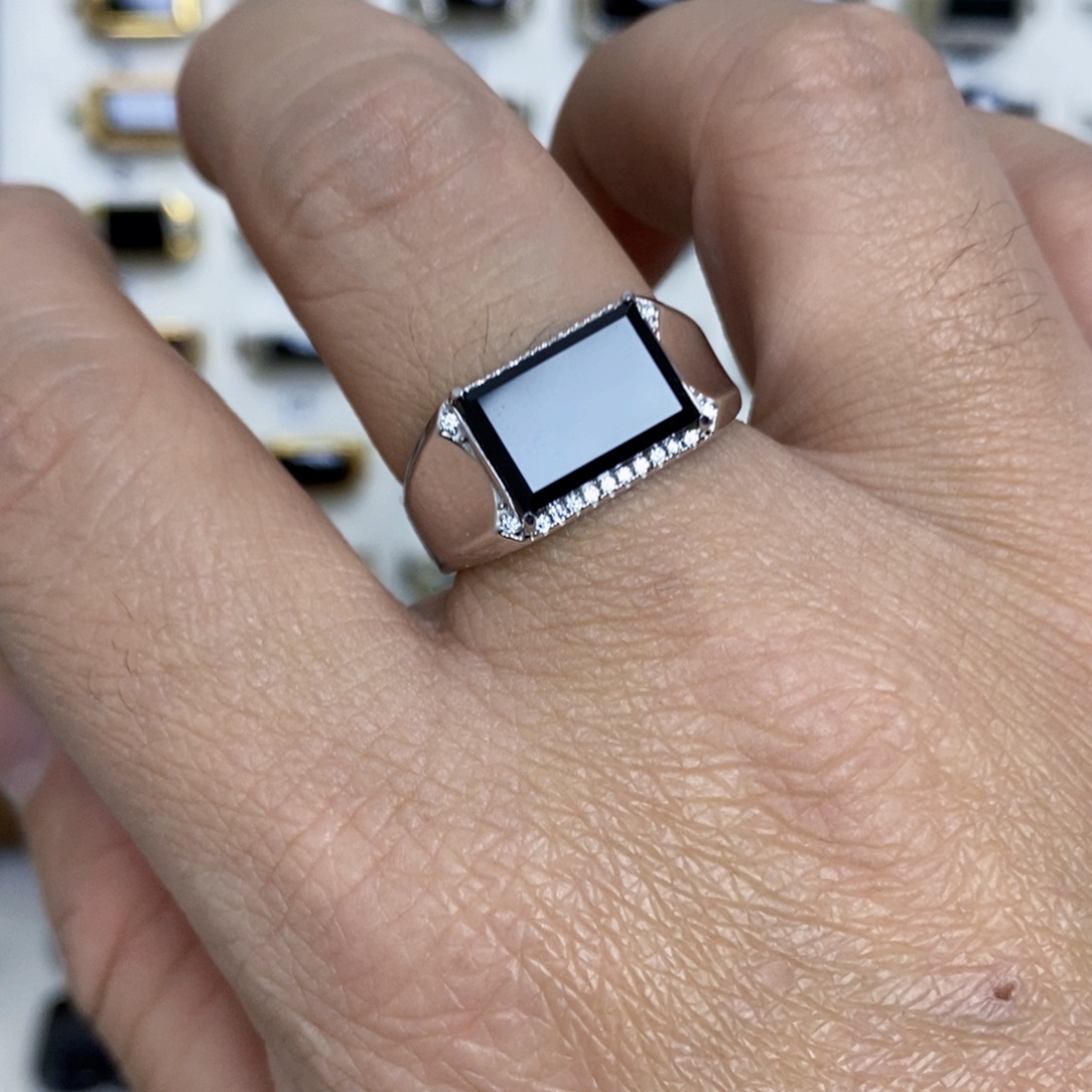 翡翠银S925镶嵌戒指墨翠戒指