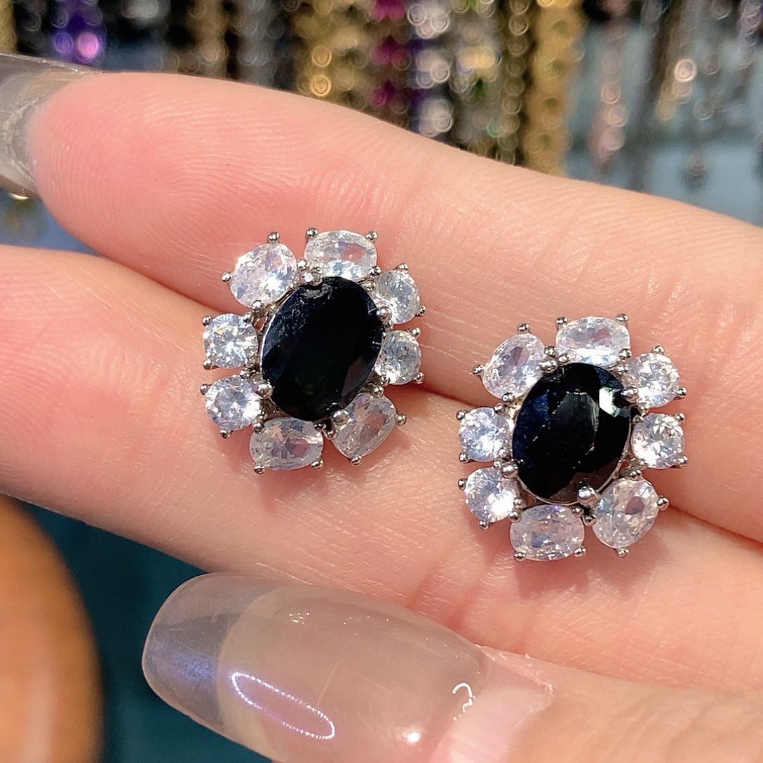 蓝宝石耳饰银S925镶嵌