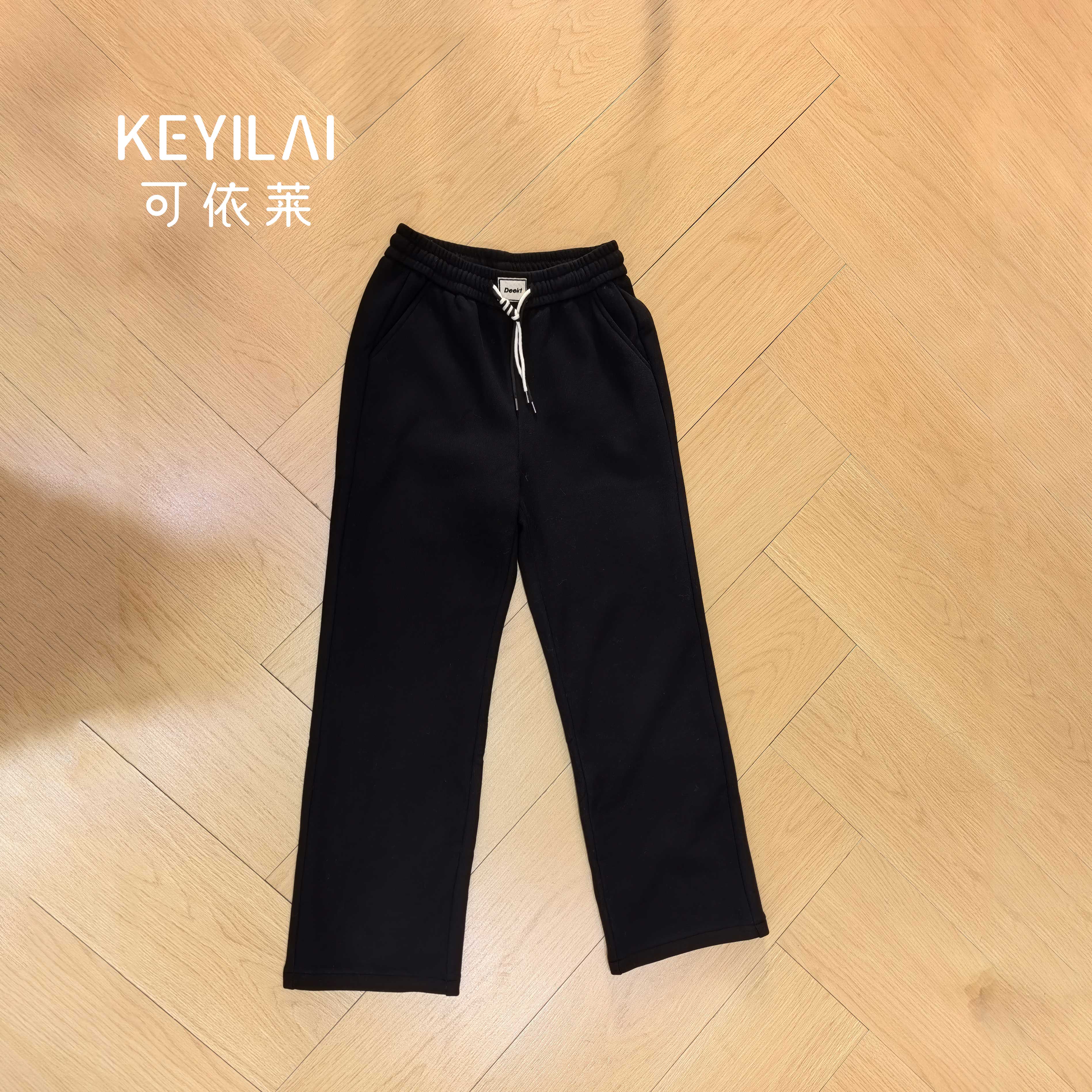 可依莱高腰常规秋季老钱风休闲女裤时尚黑色直筒裤休闲DD9V0506