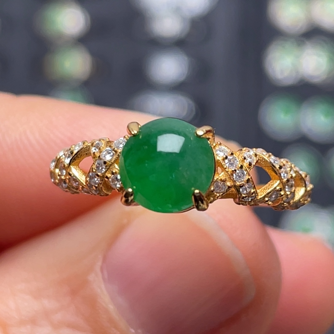 翡翠银S925镶嵌戒指纯天然缅甸翡翠A货