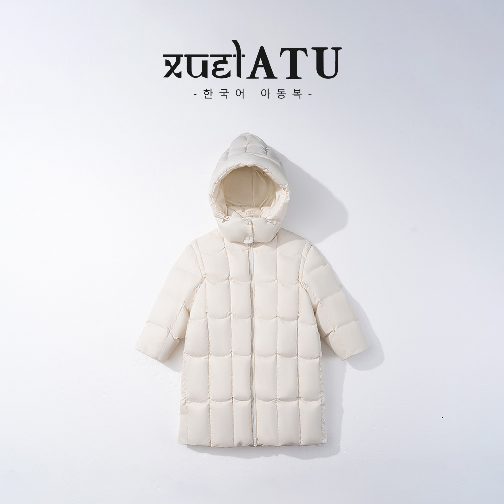 儿童白鸭绒羽绒服冬季新款女童连帽中长款加厚保暖羽绒服外套