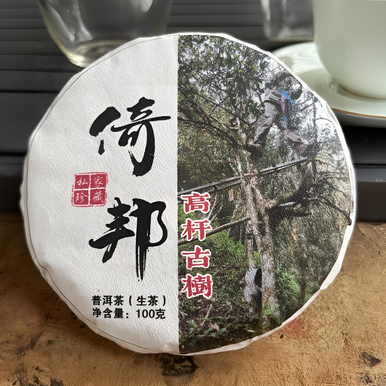普洱茶倚邦高杆古树（曼拱河边寨）头春头采100克饼茶