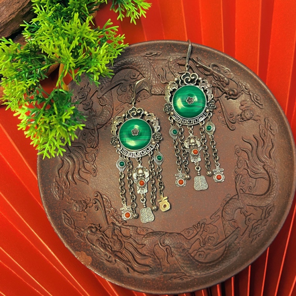 平安扣孔雀石耳坠