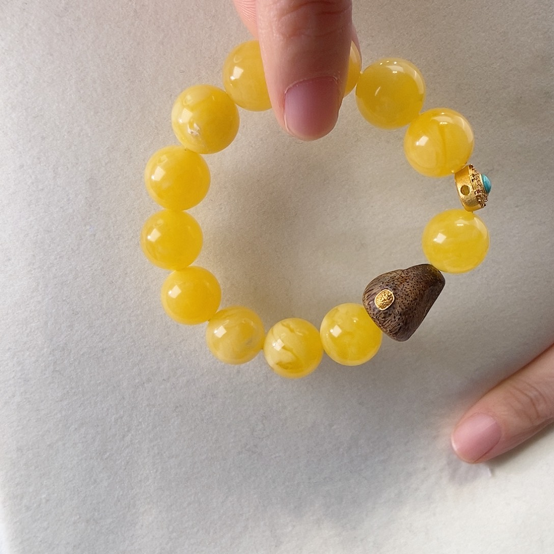 琥珀手链18K金镶嵌设计款