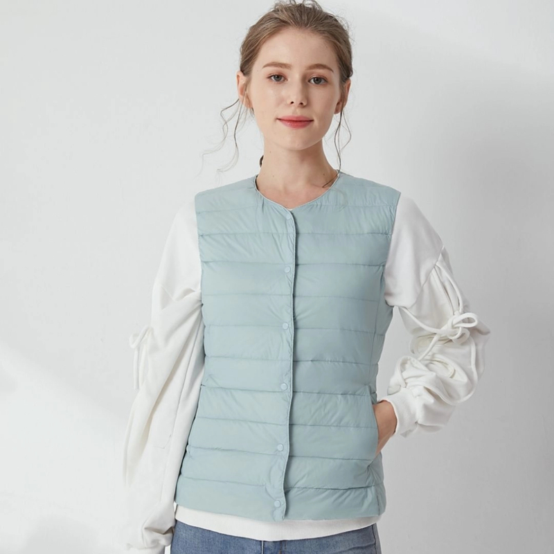 90白鸭绒女圆领可变V领羽绒服内胆马甲运动短款修身