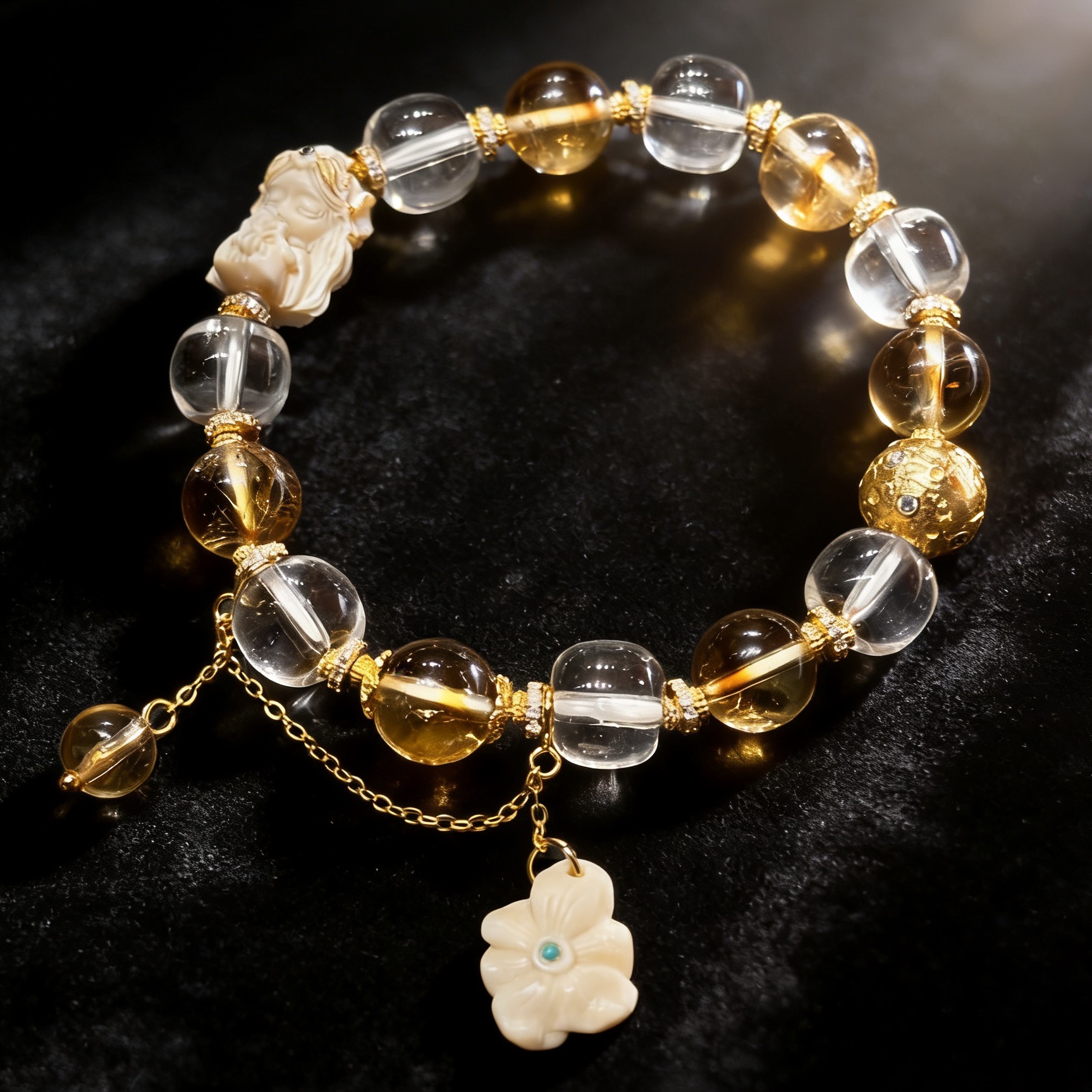 【Luck girl】锦鲤女孩黄塔白水晶手链