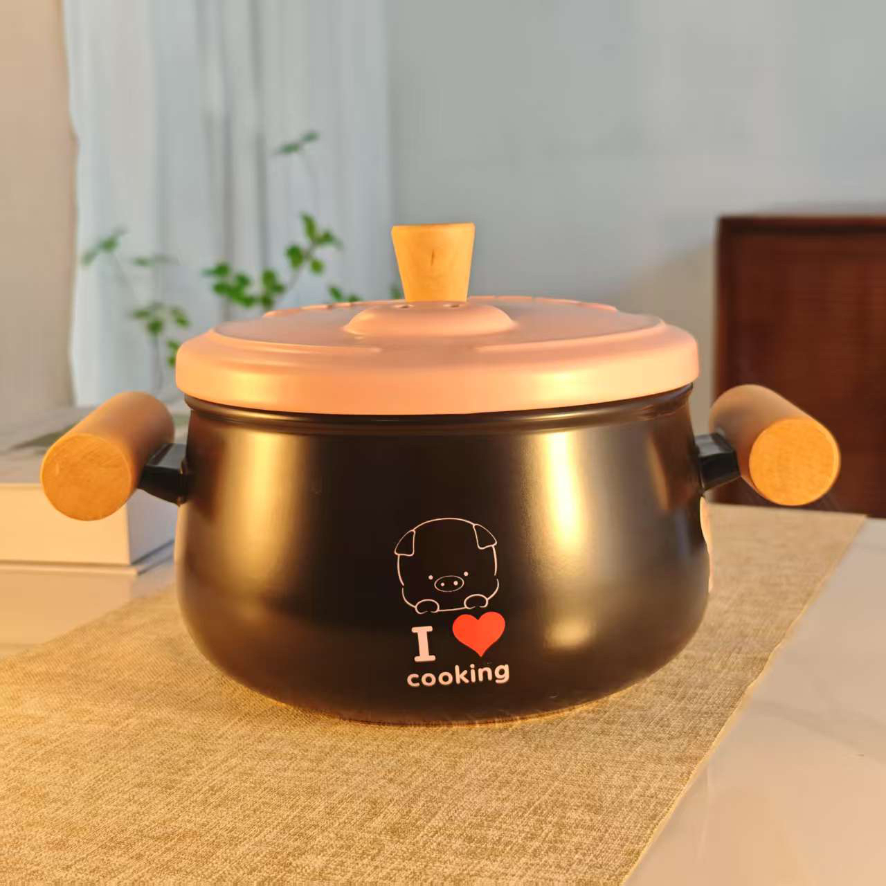 可爱嘿猪猪卡通耐高温明火家用砂锅炖汤炖锅煲汤宝宝米线沙锅