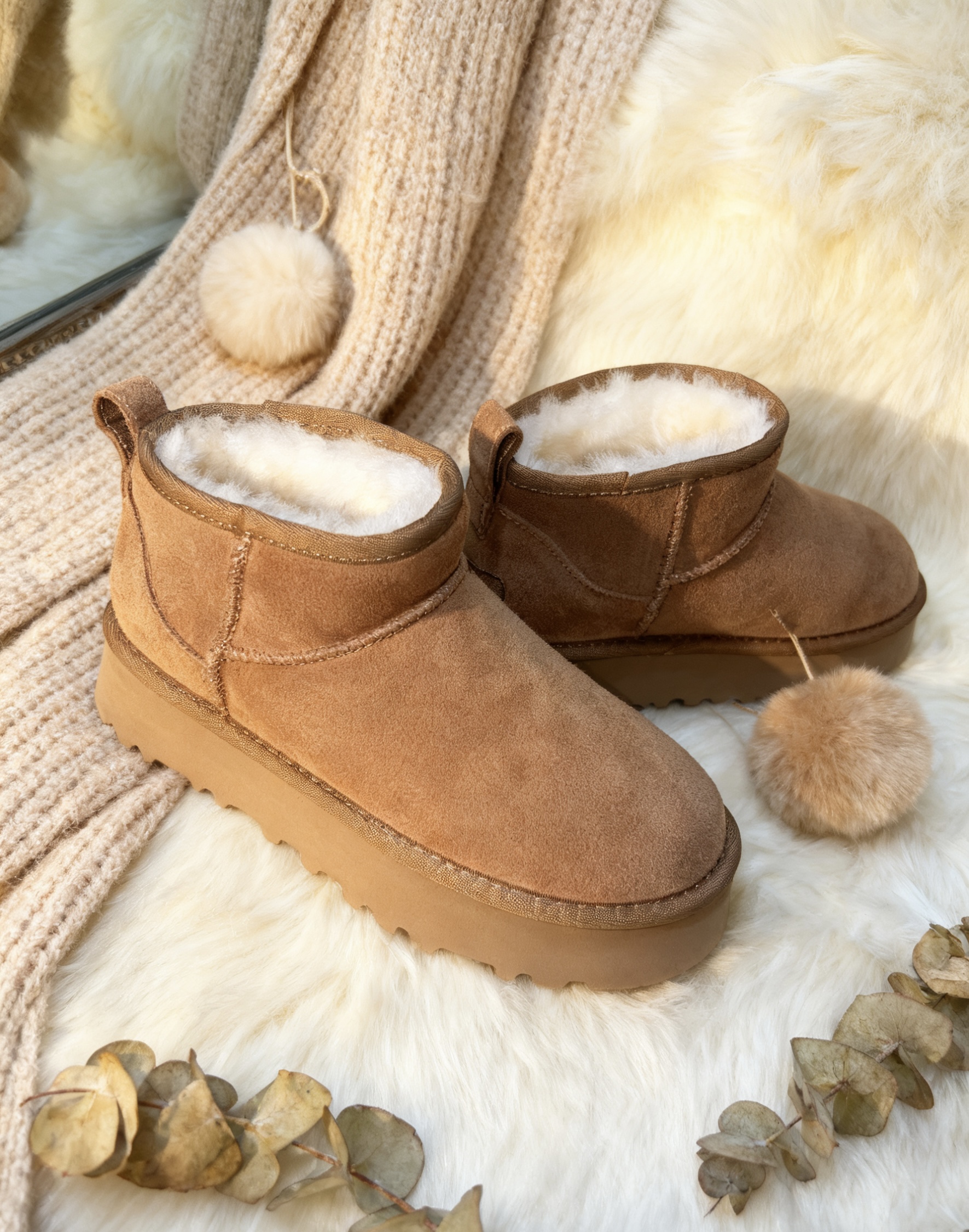 加厚周冬雨同款冬季保暖桑坡皮毛一体厚底雪地靴时尚百搭中筒