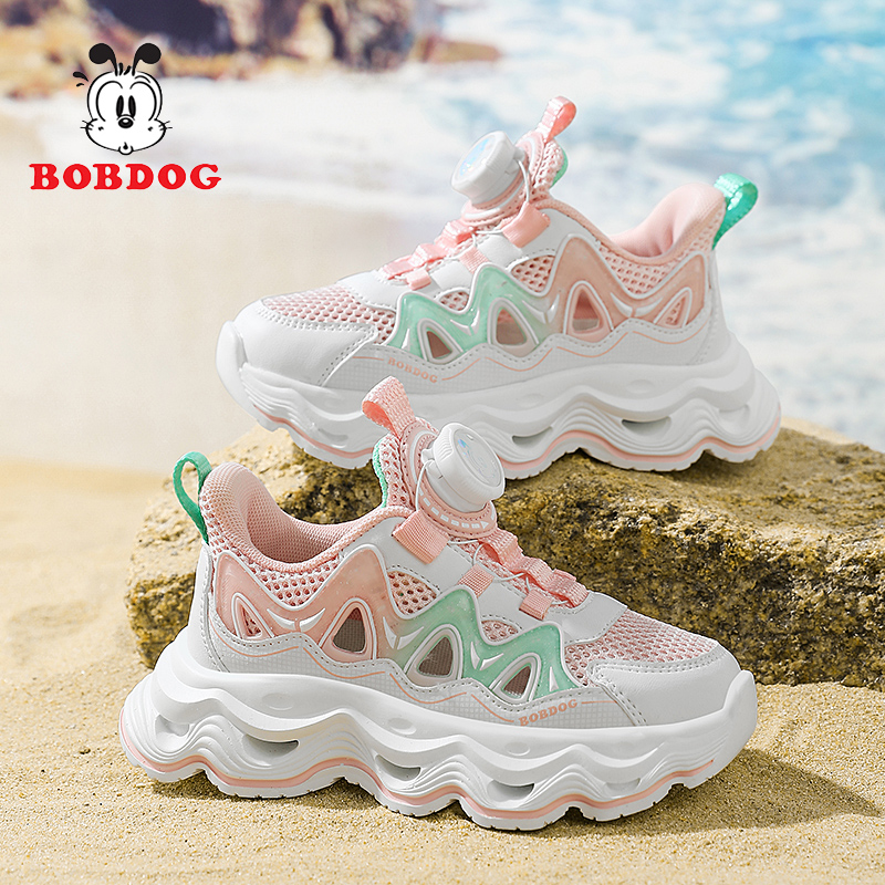 巴布豆女童鞋运动鞋2025夏季新款旋转扣儿童透气网面女孩镂空网鞋