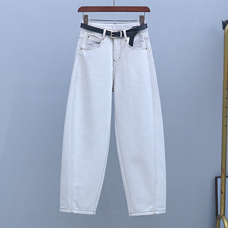 冬季高腰显瘦加绒牛仔裤2025年新款宽松百搭厚款哈伦裤潮流老爹裤