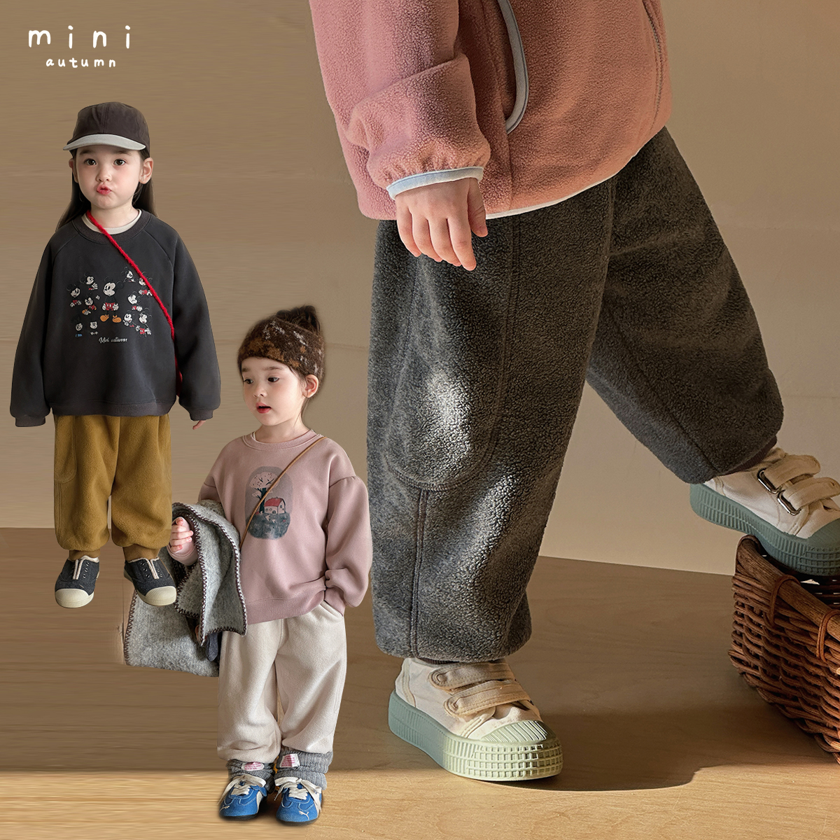 现货「MINI AUTUMN」【绒绒细语】粒子绒女小童冬毛绒收脚裤BD53208
