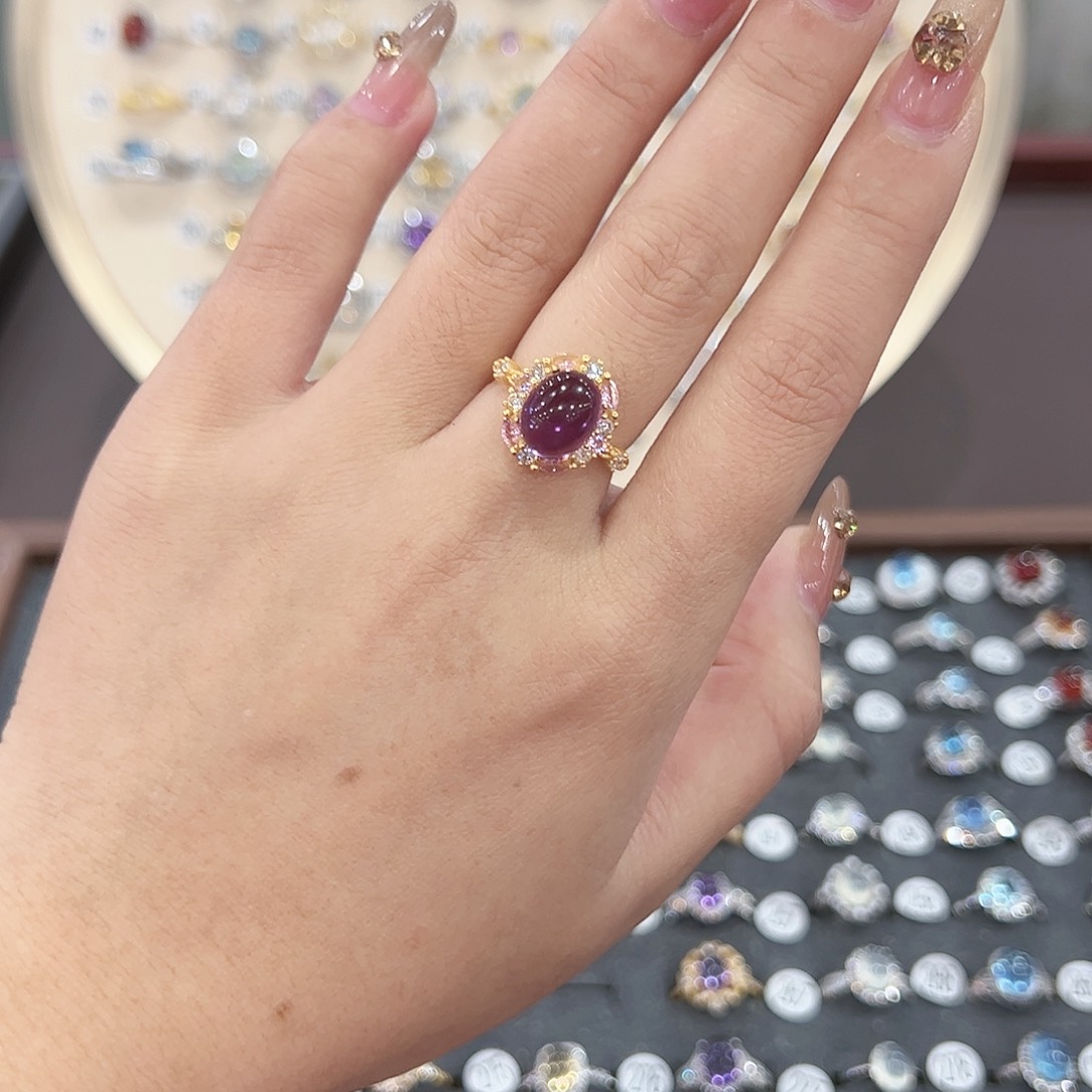 蛇纹石玉戒指银S925镶嵌