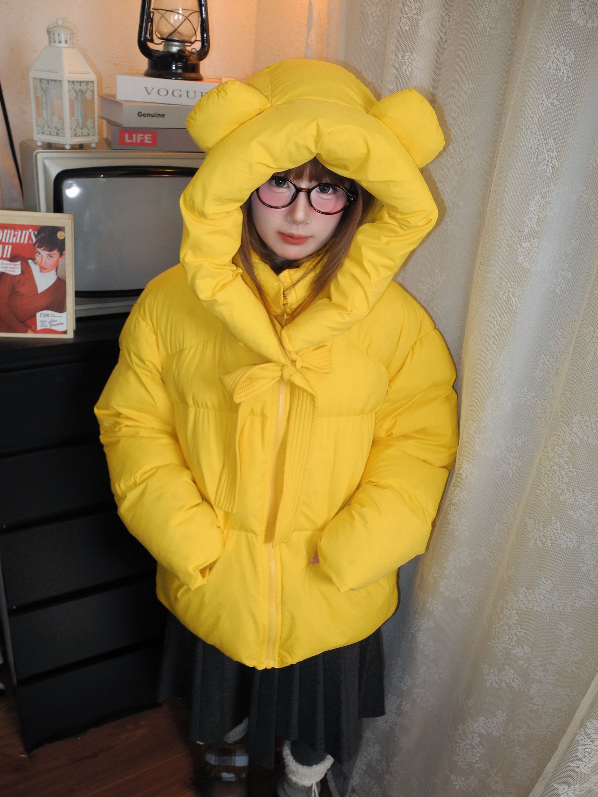 DD‘可爱小熊’蓬松连帽可拆卸羽绒服