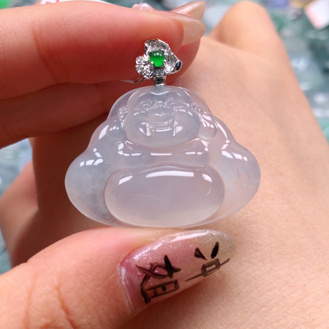 翡翠颈饰18K金镶嵌天然翡翠