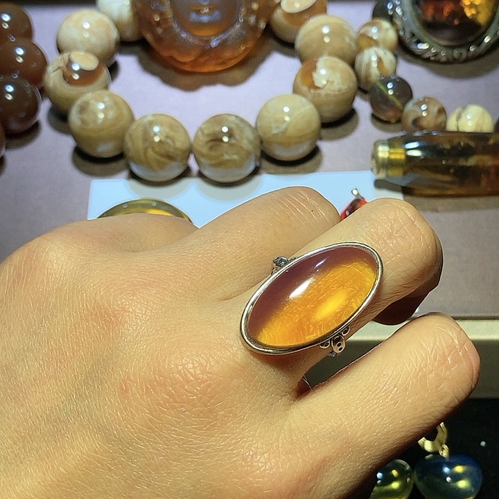 琥珀裸石未镶嵌天然缅甸琥珀戒指