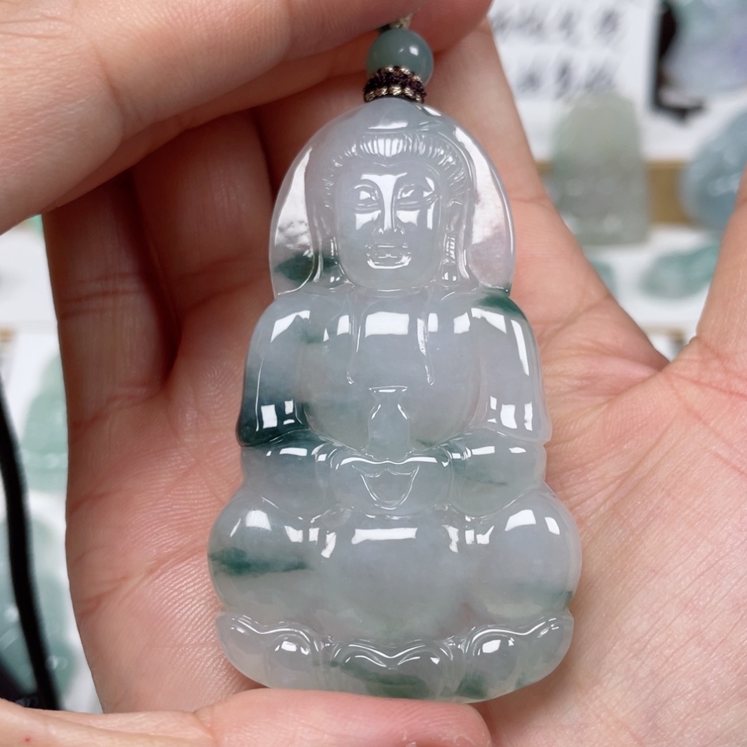 翡翠颈饰未镶嵌天然翡翠A货观音57号