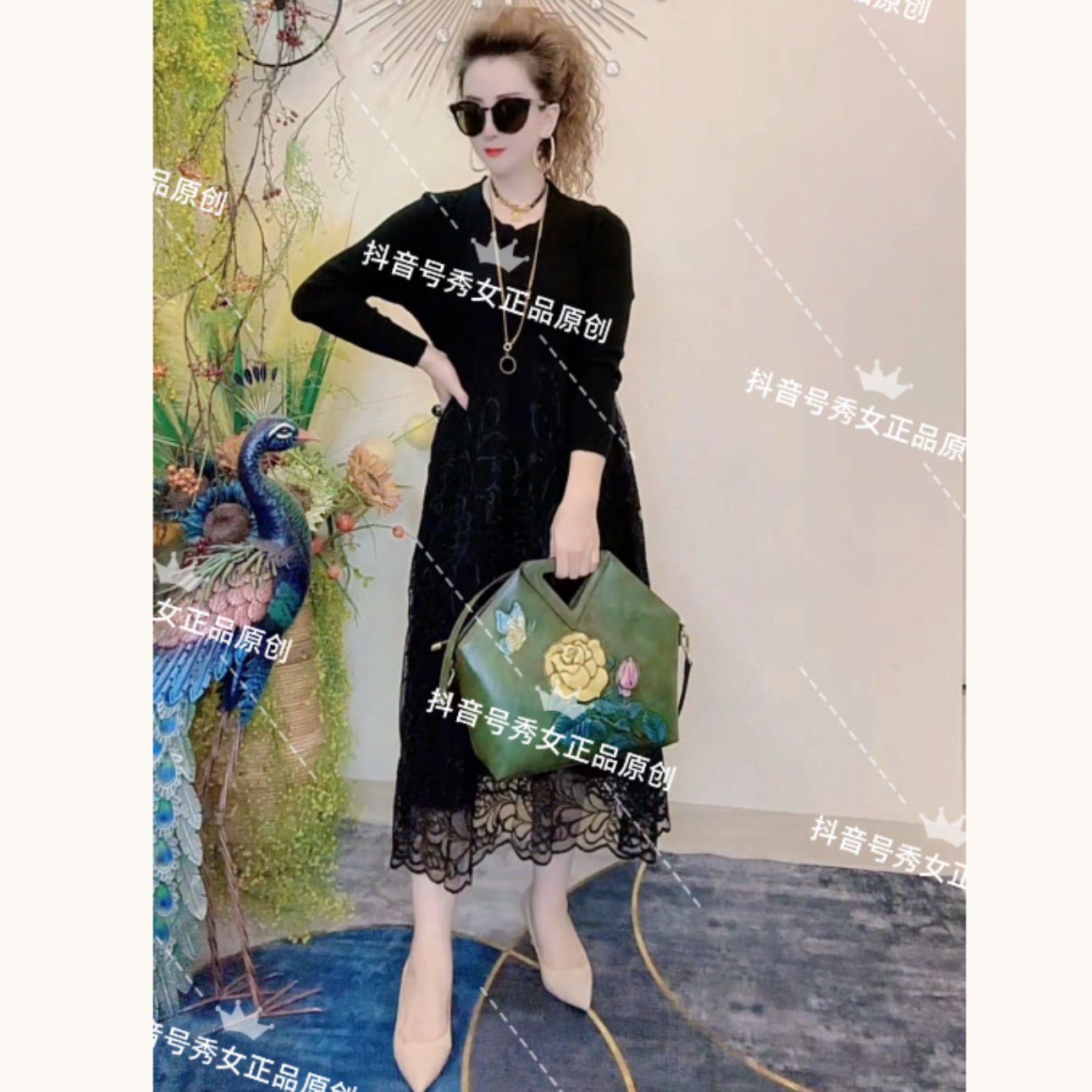 ［秀女正品推荐］新款复古刺绣连衣裙中长款休闲显瘦气质高雅时尚