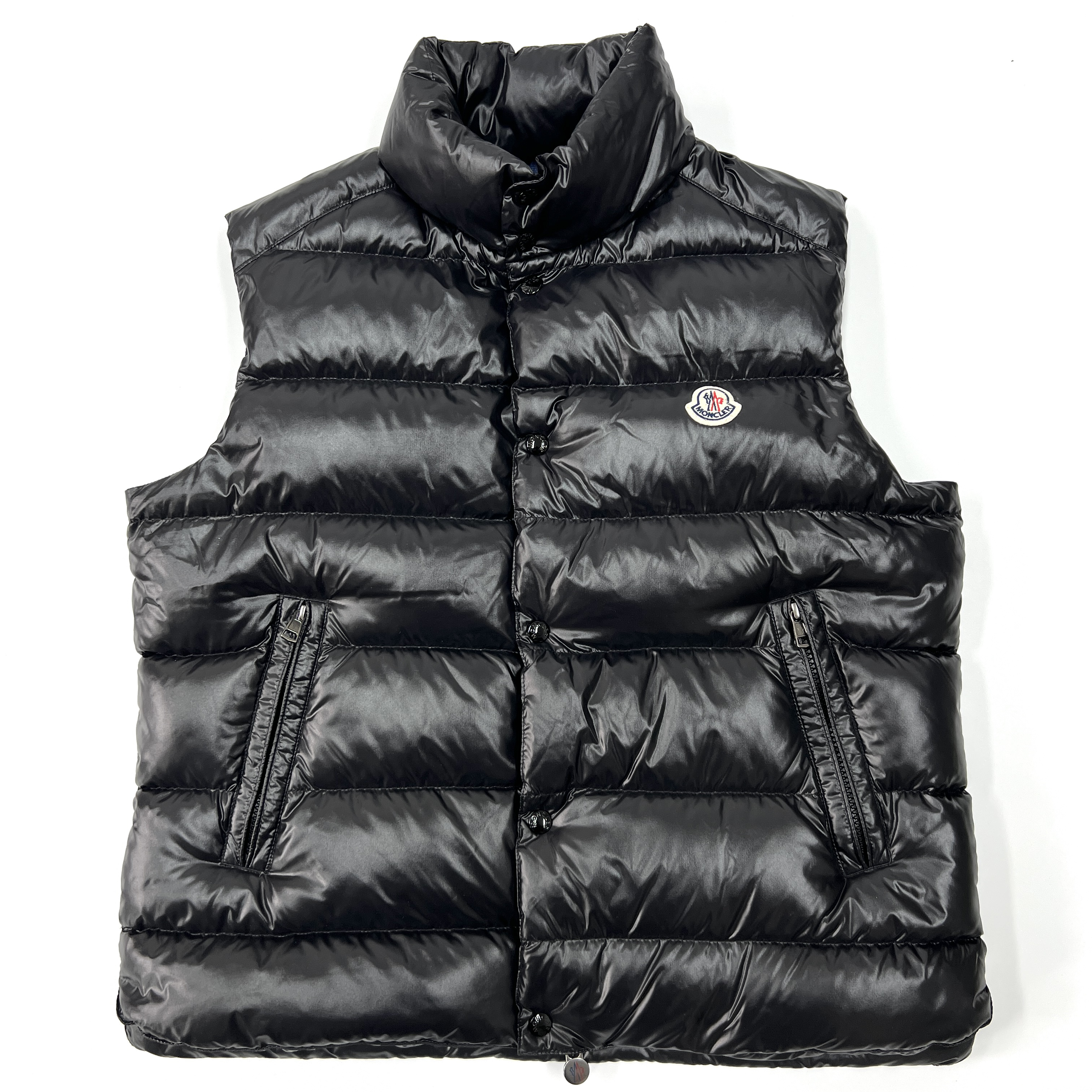 99新 MONCLER 盟可睐 Tib黑色胸前Logo漆面立领短款羽绒马甲 4码/