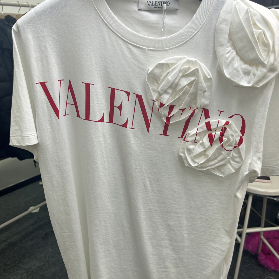 99新 Valentino/华伦天奴 HZ华伦天奴玫瑰红字短袖 h141