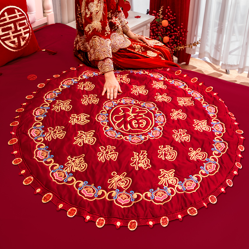 结婚坐福垫百福垫新娘出嫁婚床喜庆刺绣坐福垫子早生贵子压床喜垫