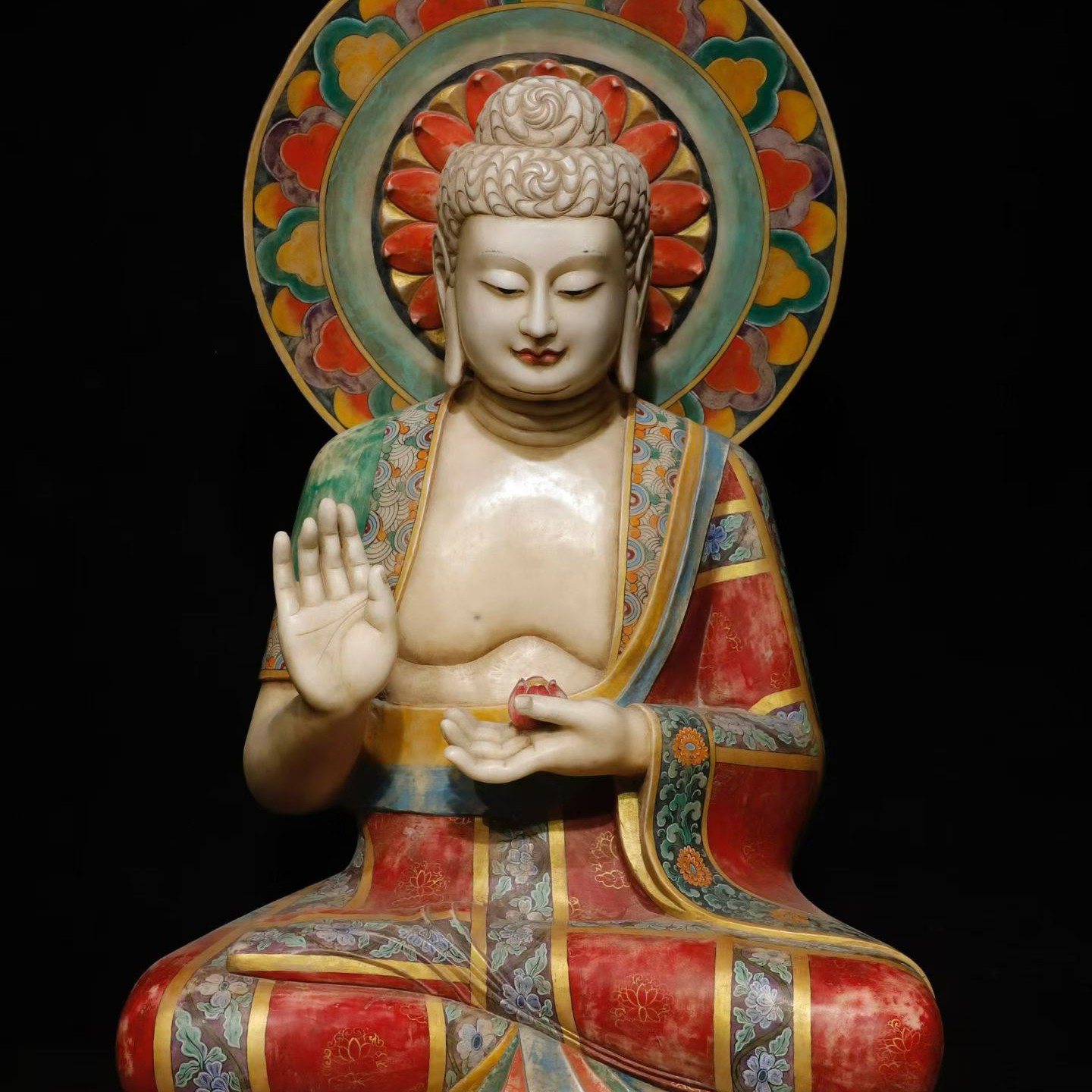 汉白玉彩绘佛像  品相如图 包邮 不包卸车和安装