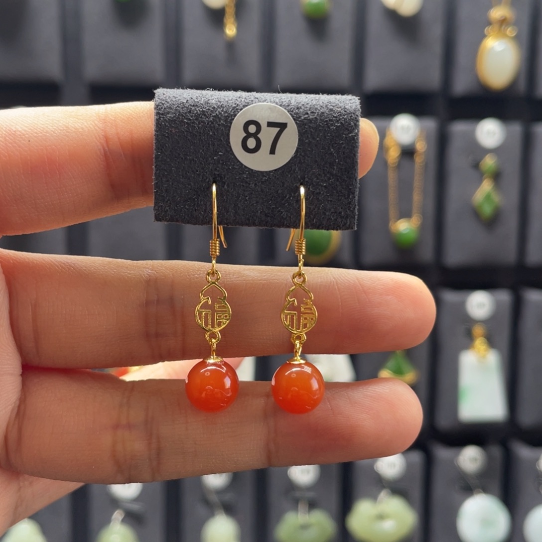 璎***珞银S925镶嵌南红玛瑙耳饰87