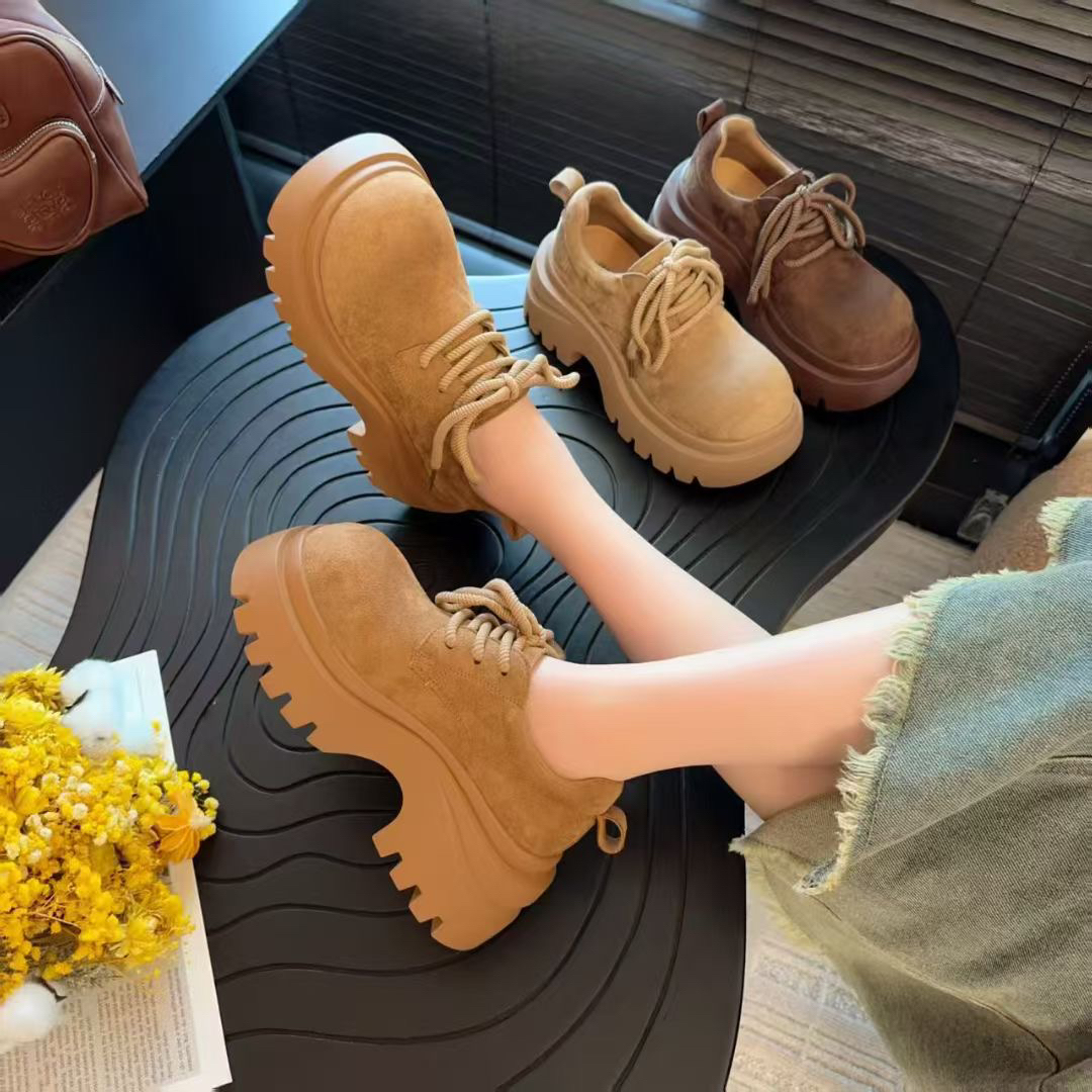 增高百搭学院风系带英伦风新款皮鞋圆头厚底防滑夏季乐福鞋鞋子