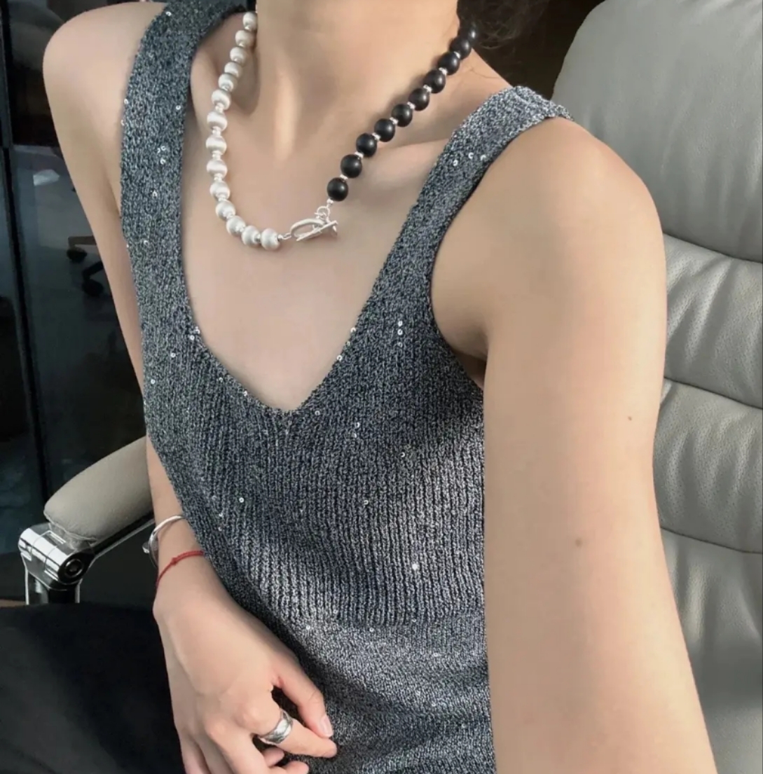 丽姐新款百搭时尚配件项链镶钻个性气质纯色小众打底韩版针织潮流