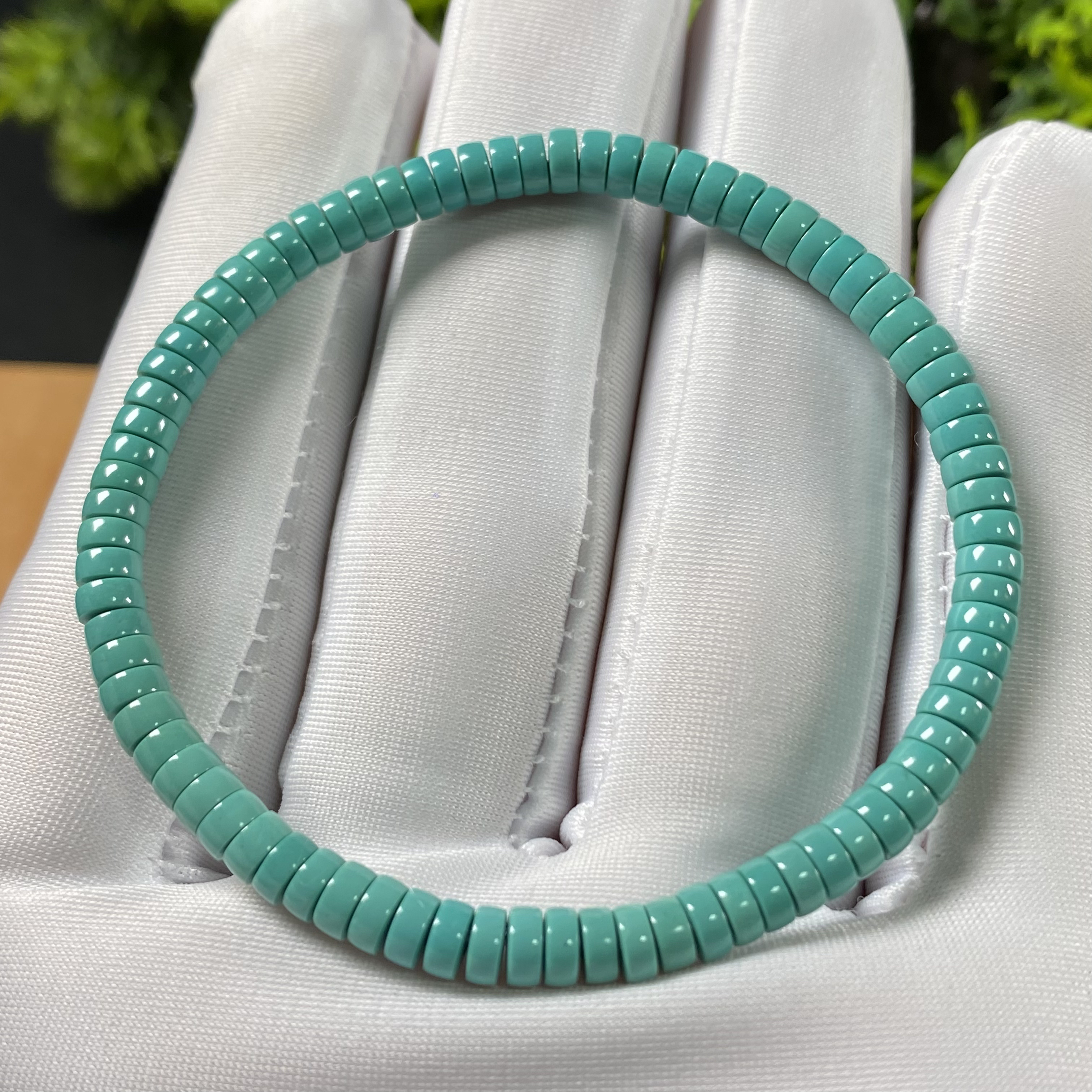 原矿绿松石玉化料直切手串 直径4.3mm，重6.06g，圈围16cm