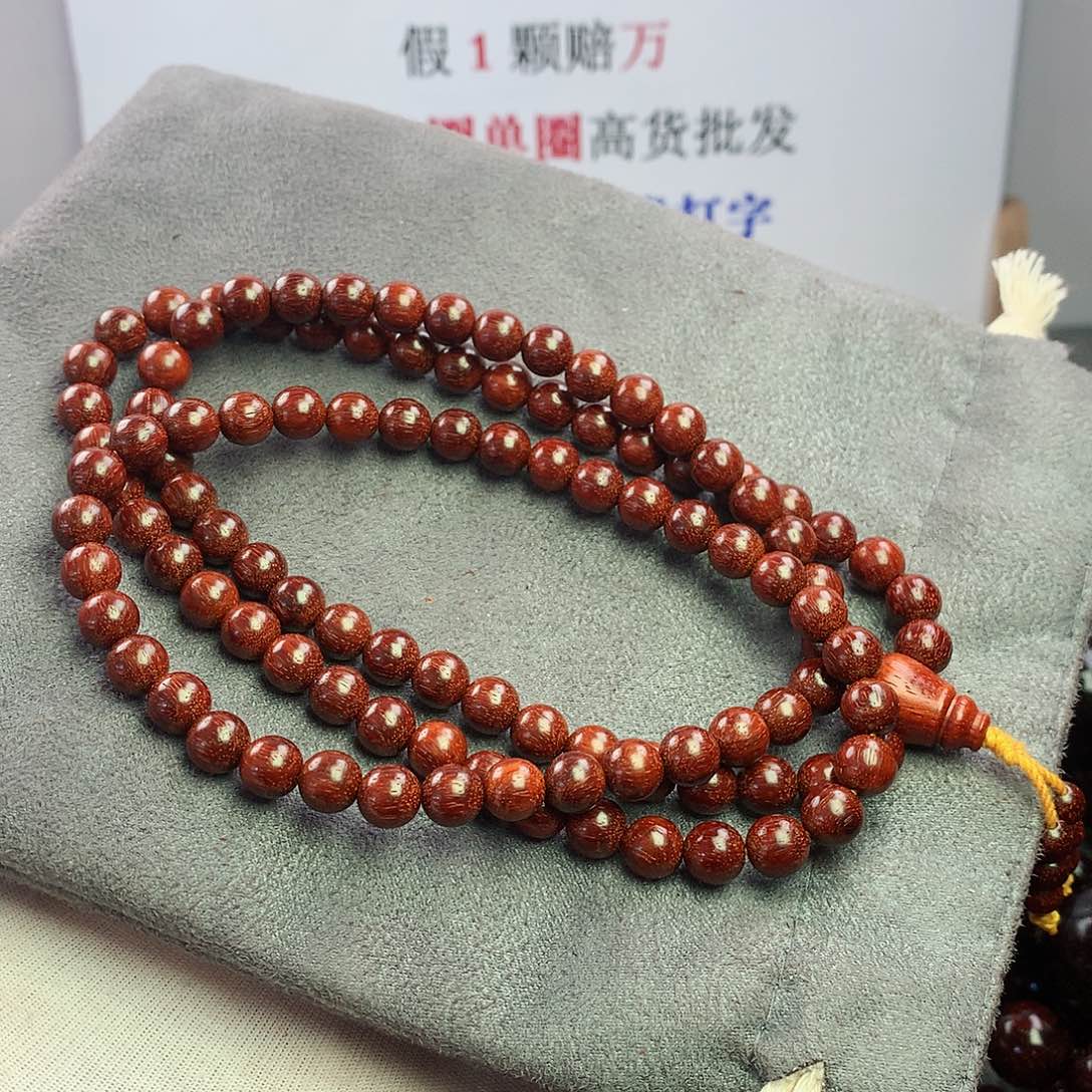檀香紫檀（小叶紫檀）08原生态硬绳108颗