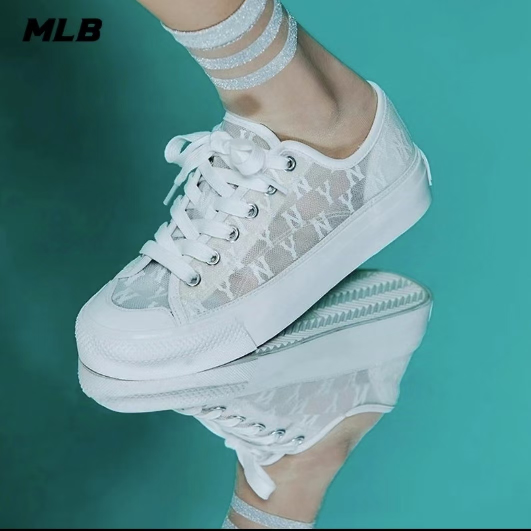 MLB 男女情侣帆布鞋低帮复古老花休闲鞋时尚运动MS2N